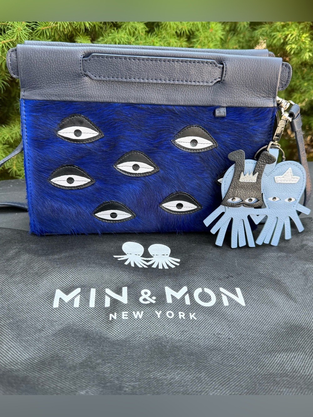 Min & Mon in RARE Cobalt Blue Haircalf Eye Crossbody with Octopus Charm